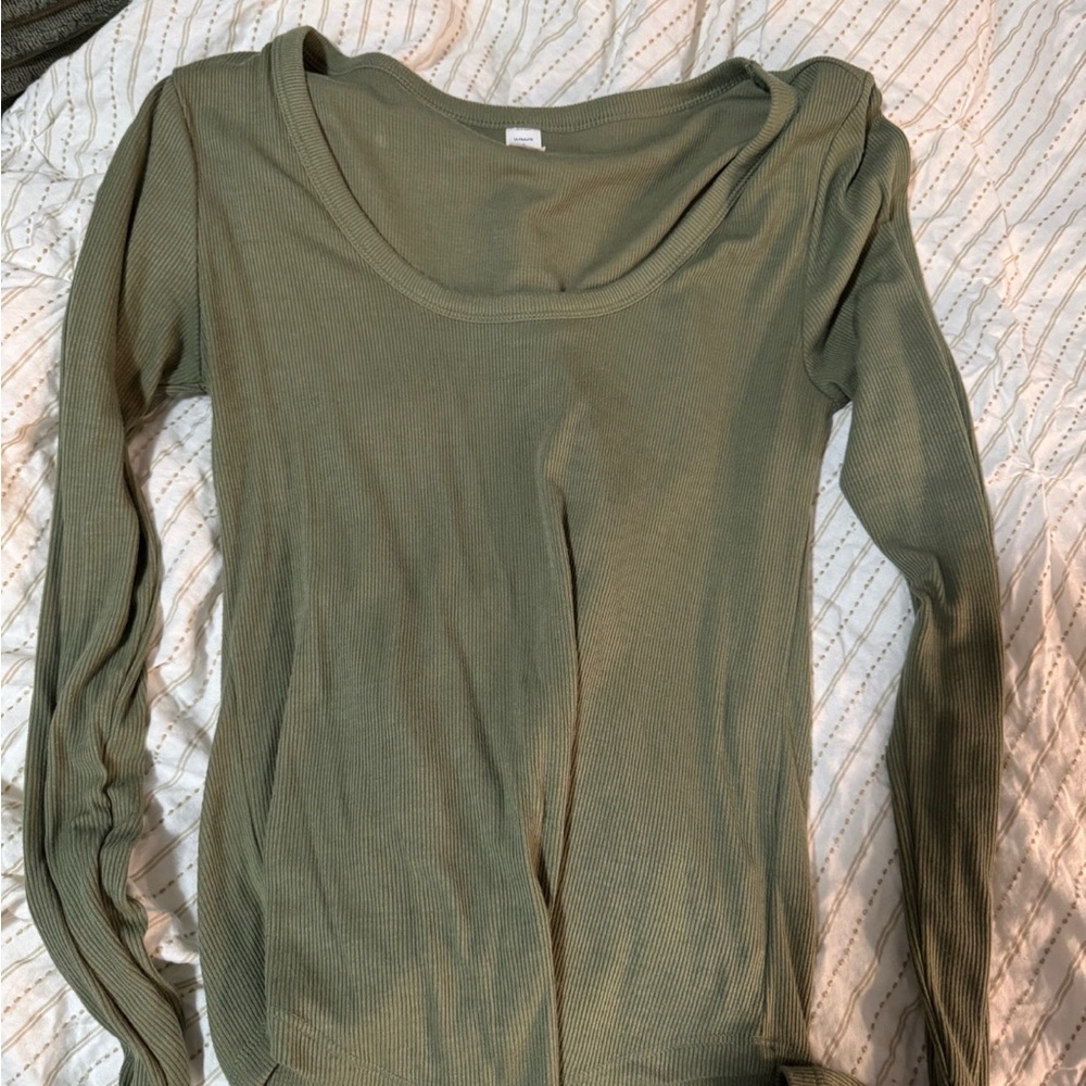 Olive Green Ribbed Long Sleeve Top